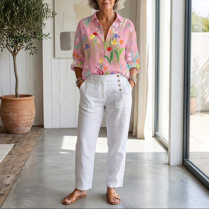 Fiona | Spring Garden V-Neck Blouse