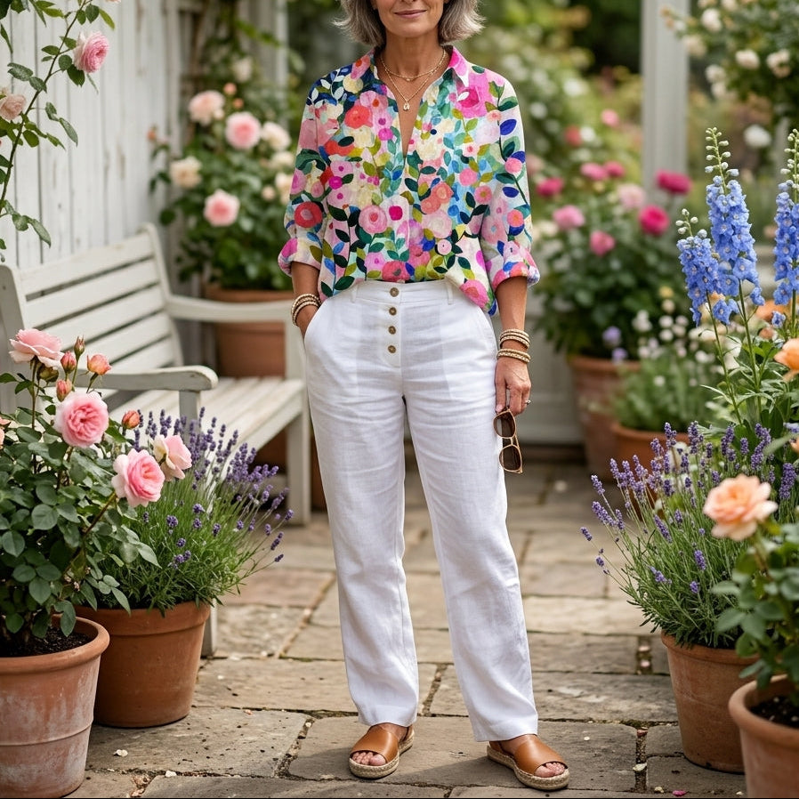 Frida | Artistic Floral V-Neck Blouse