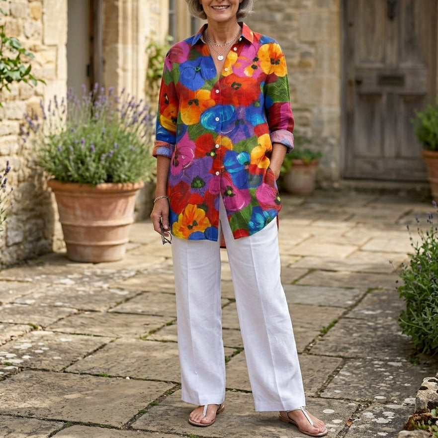 Anita | Artistic Print Button Blouse