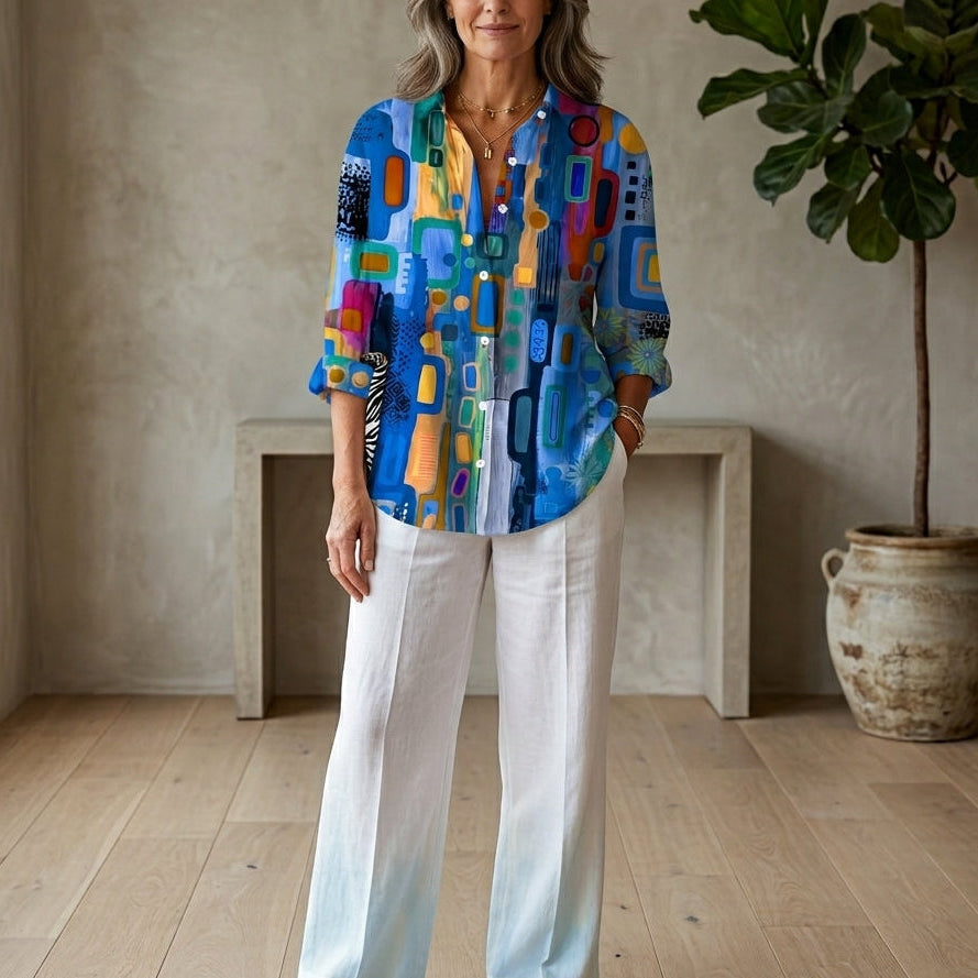 Catalina | Artistic Print Button Blouse