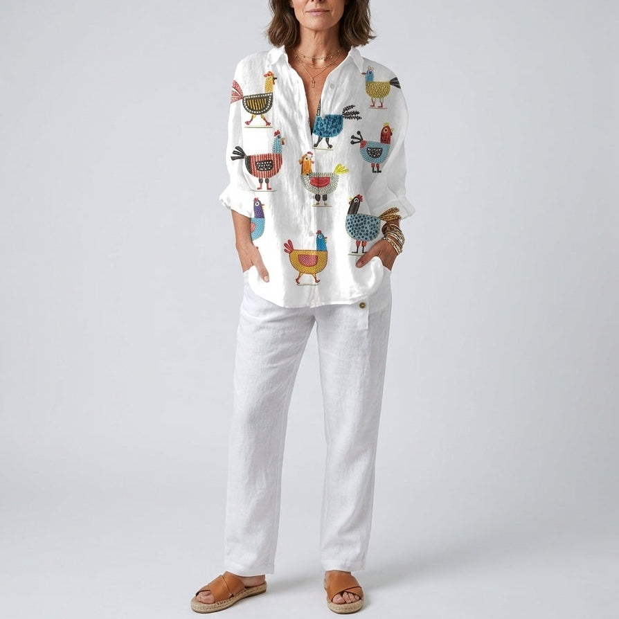 Ingrid | Playful Hen Button Blouse