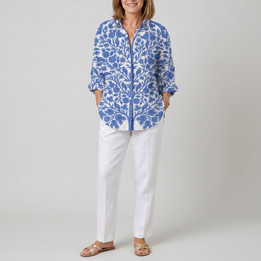 Frederikke | Blue Garden Button Blouse
