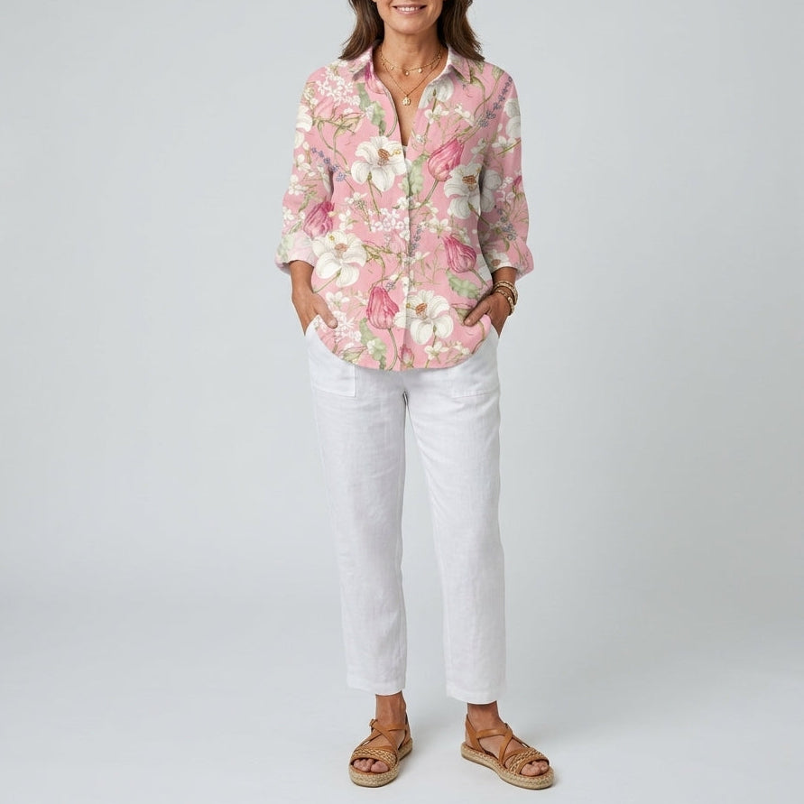 Frances | Elegant Floral V-Neck Blouse