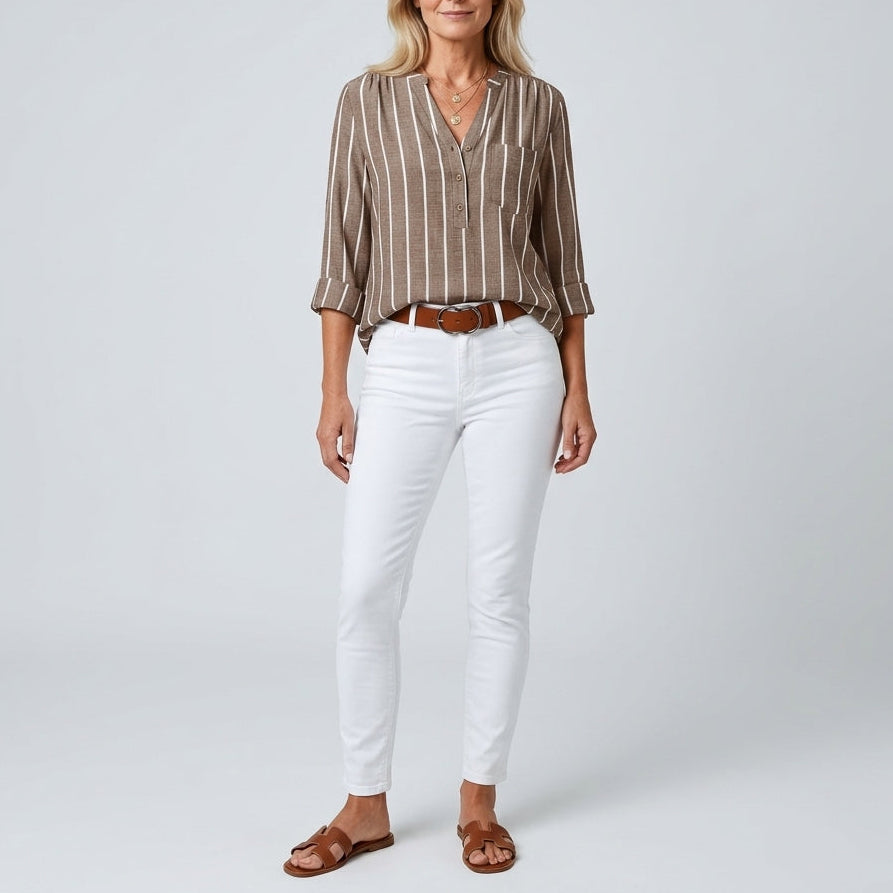 Lilac | Striped V-Neck Blouse