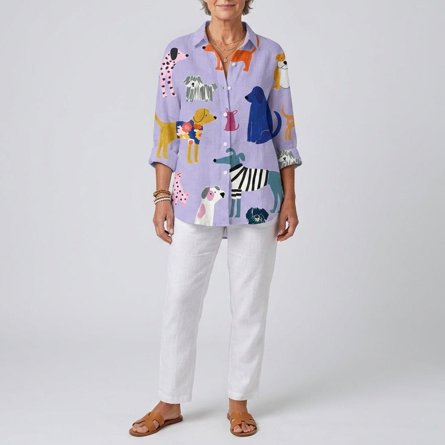 Florence | Playful Dogs Button Blouse