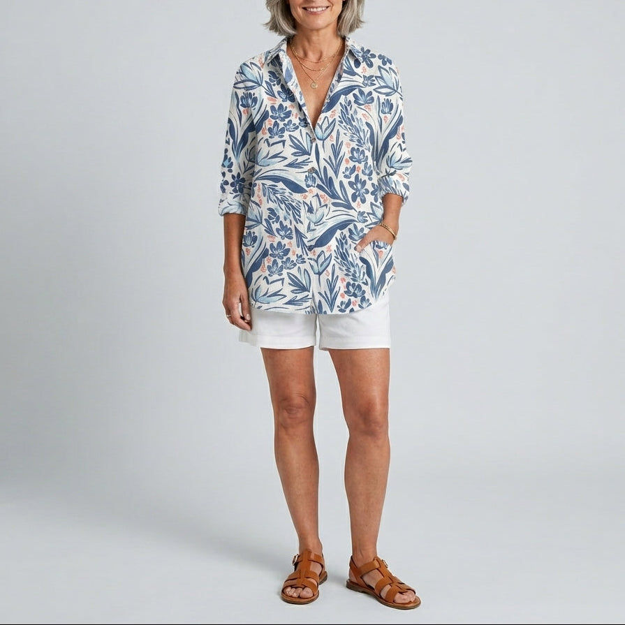 Valeria | Artistic Print Button Blouse