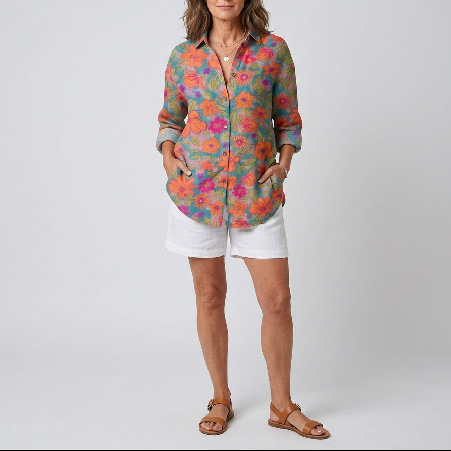 Valeria | Artistic Print Button Blouse