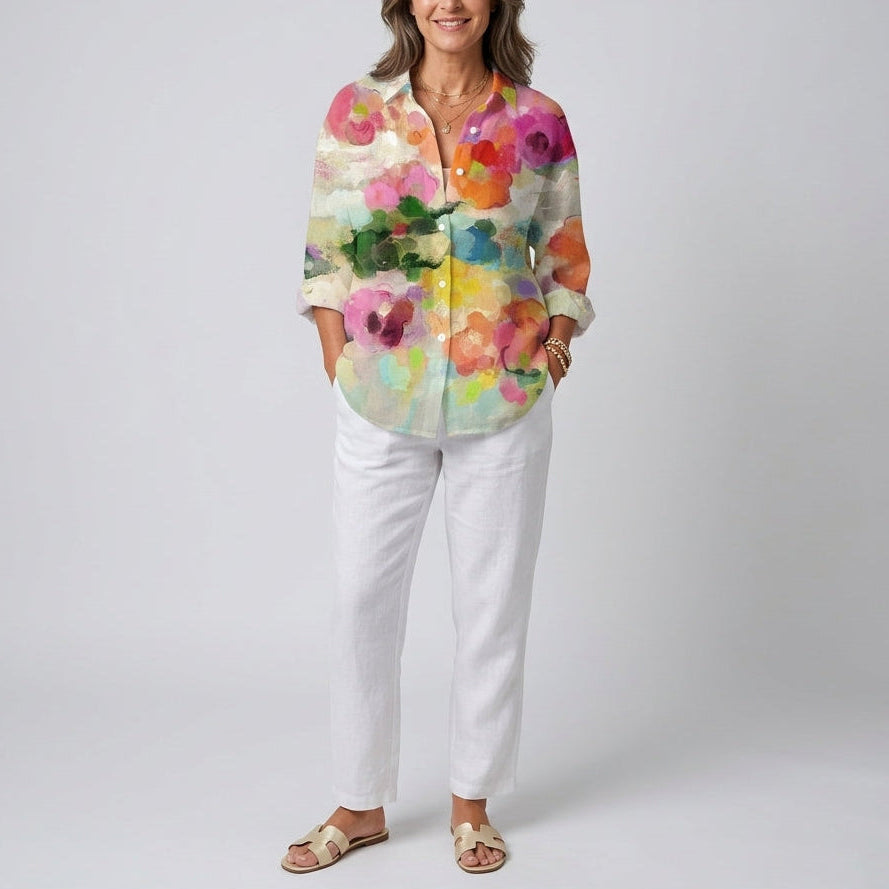 Elara | Watercolour Floral Button Blouse