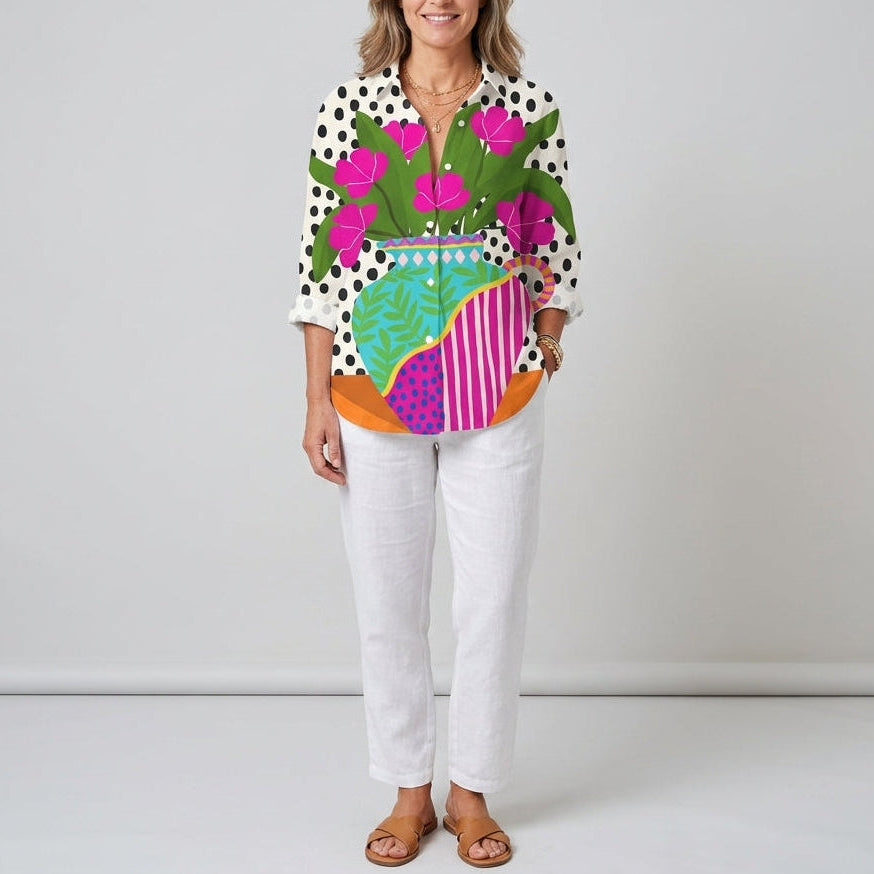 Amara | Floral Vase Button Blouse