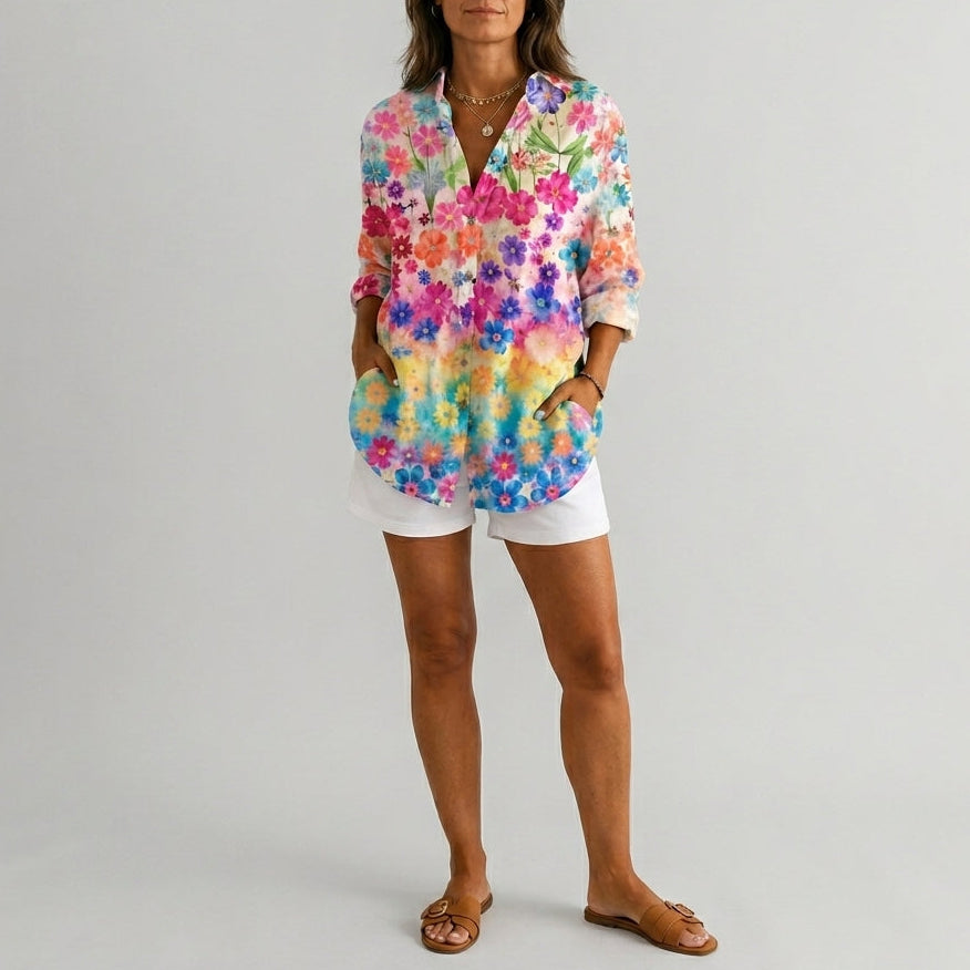 Valeria | Artistic Print Button Blouse