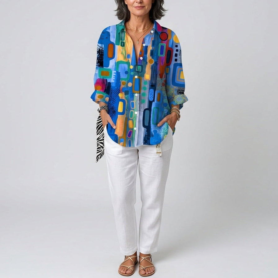 Catalina | Artistic Print Button Blouse