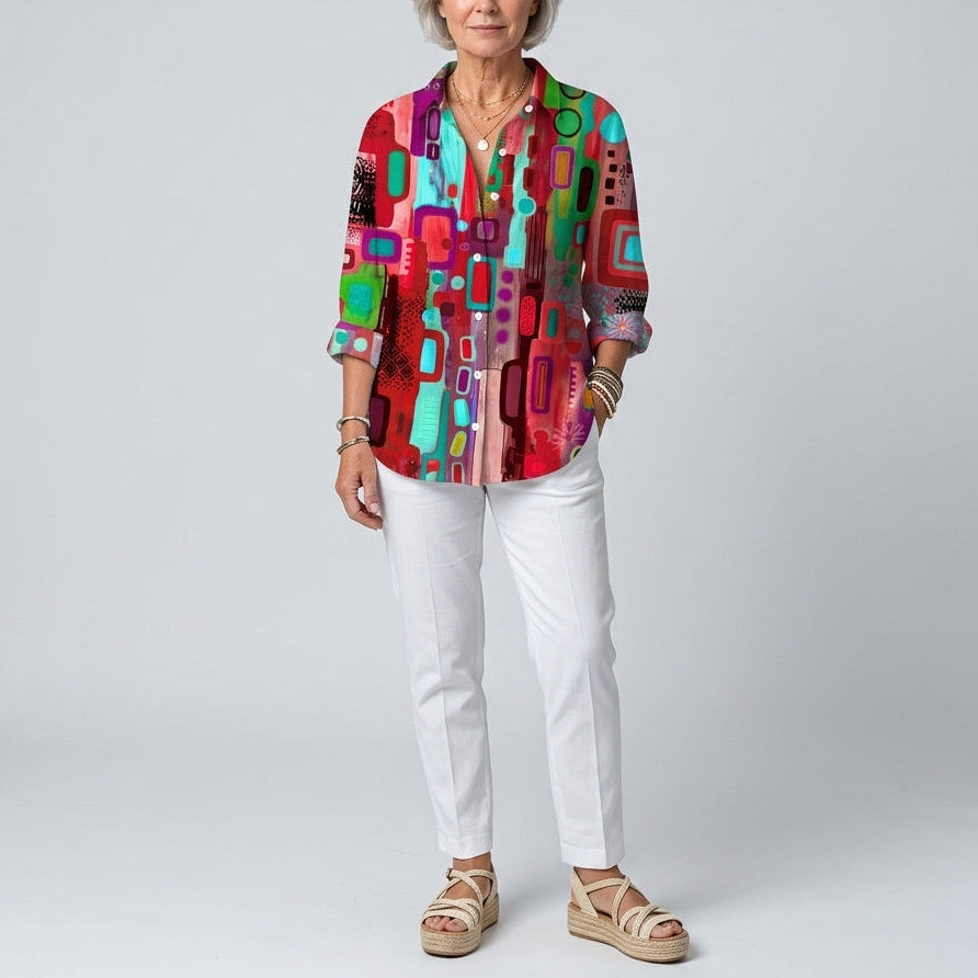 Catalina | Artistic Print Button Blouse