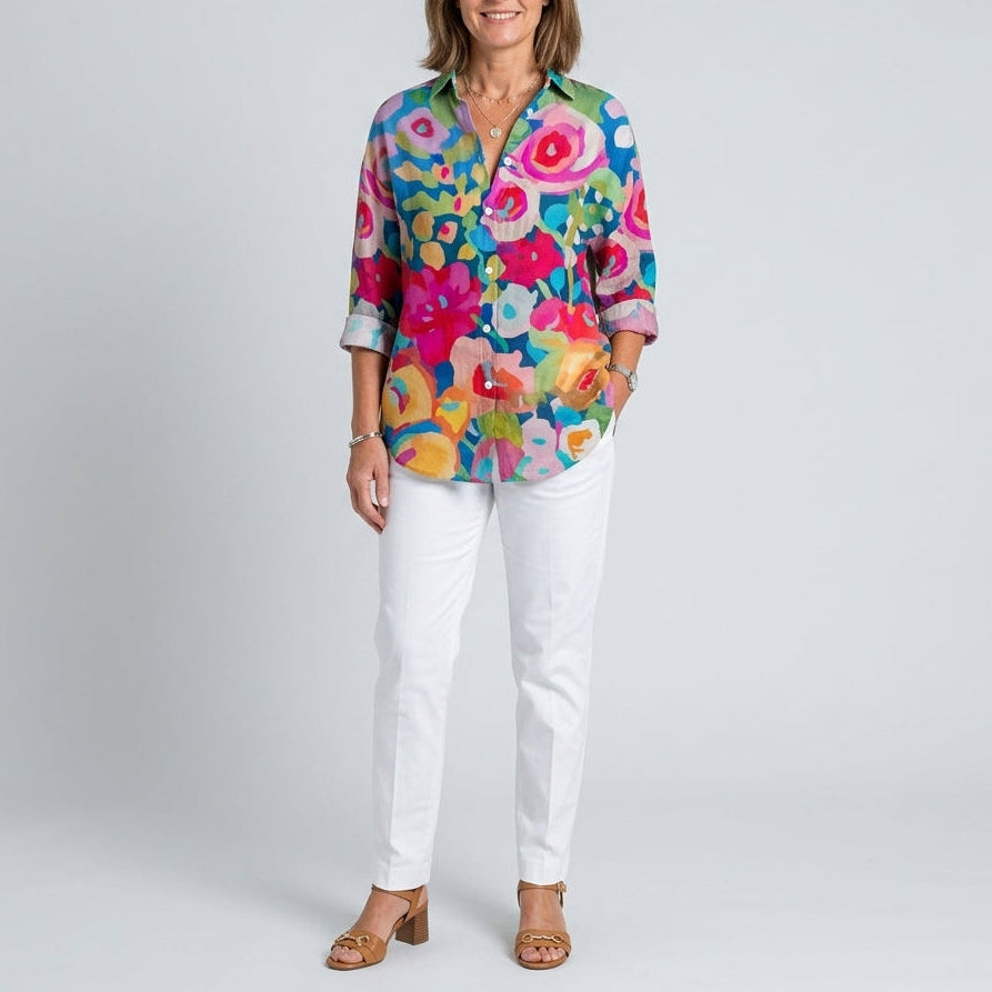 Deliane | Artistic Print Button Blouse