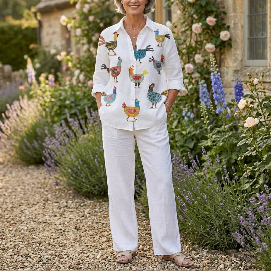 Ingrid | Playful Hen Button Blouse