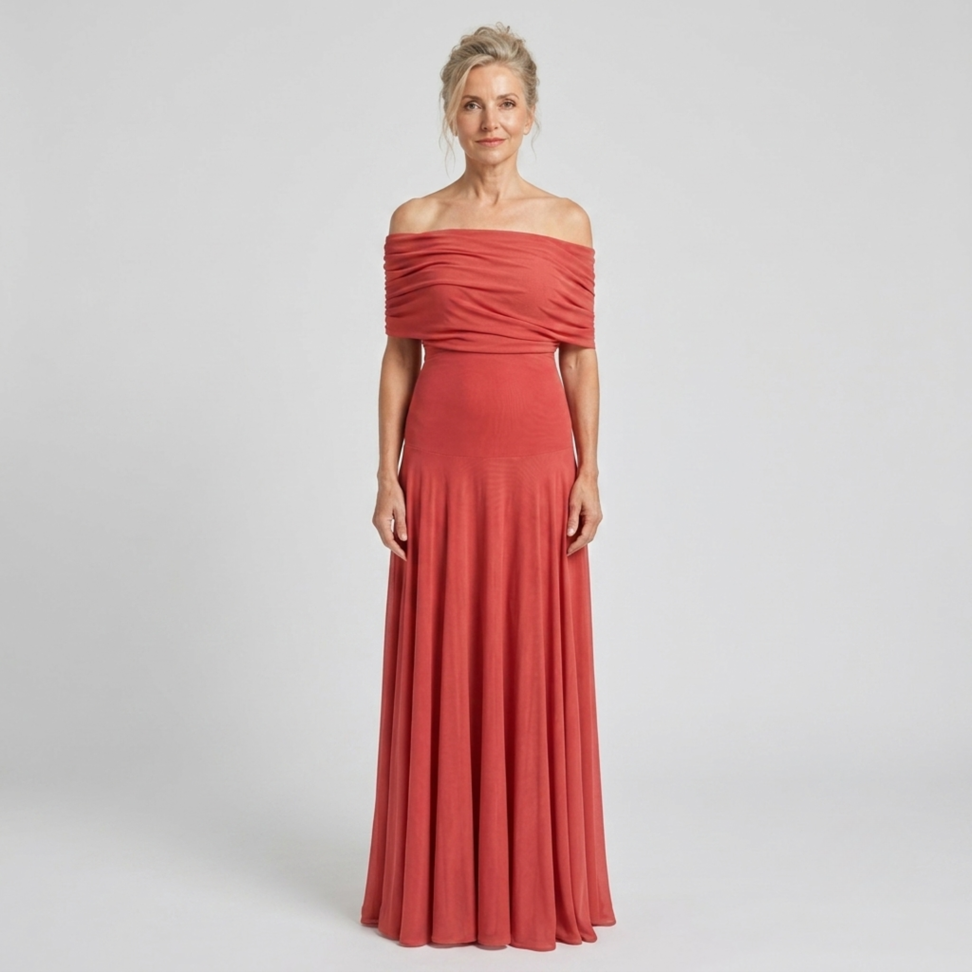 Valerinne | Off Shoulder Draped Bodice Flowing Maxi Dress