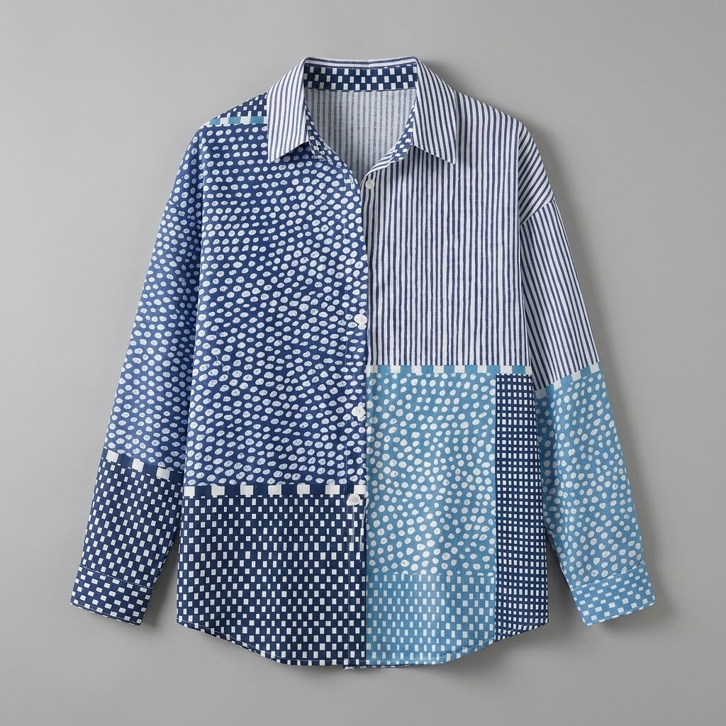 Fiora | Ocean Patchwork Button Blouse