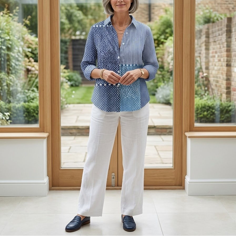 Fiora | Ocean Patchwork Button Blouse