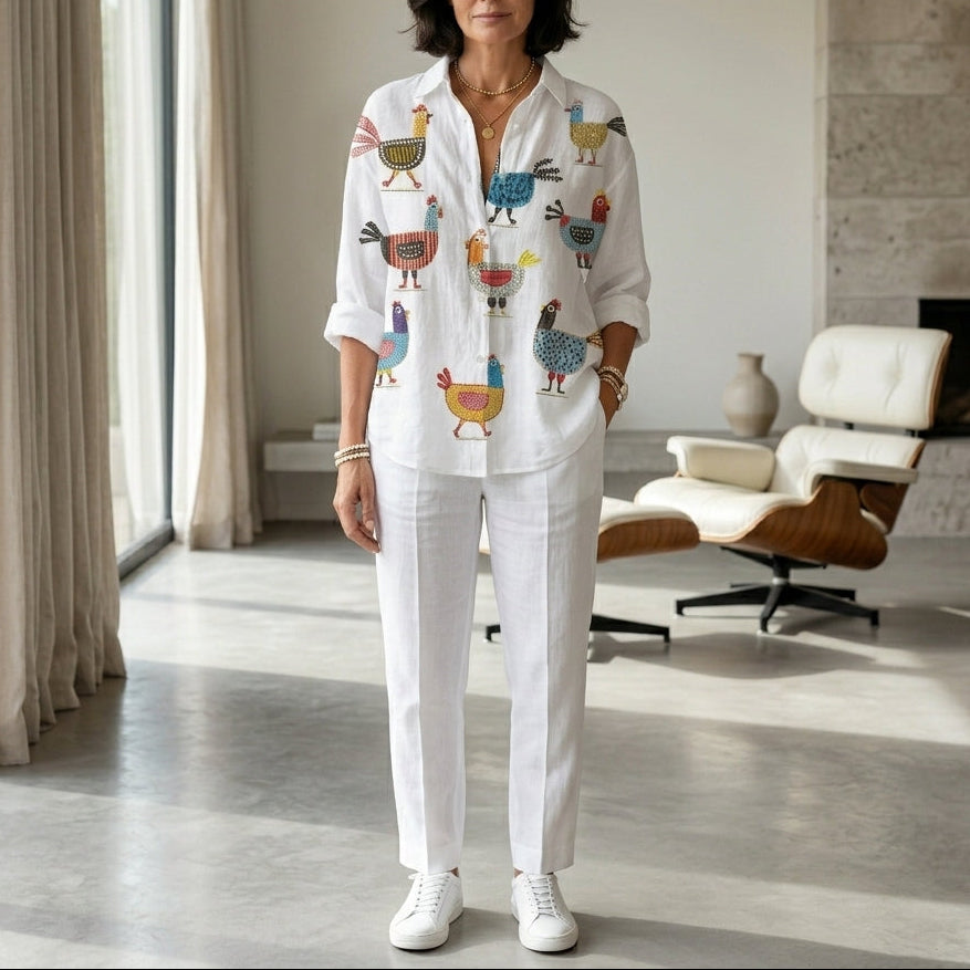 Ingrid | Playful Hen Button Blouse