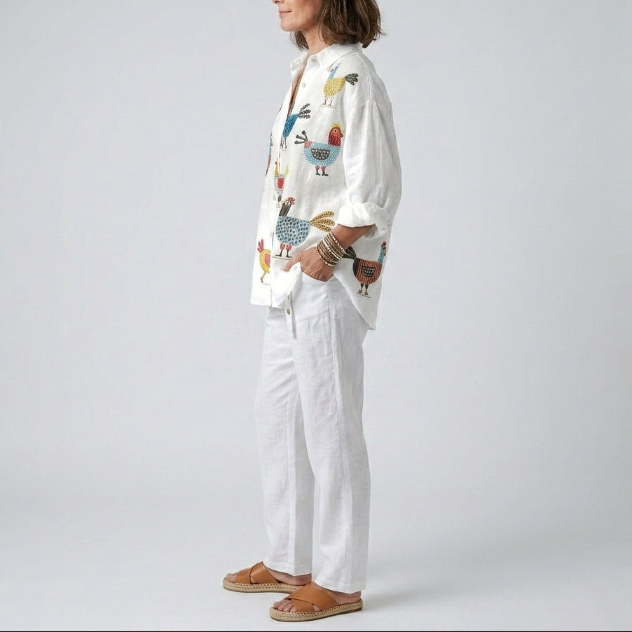 Ingrid | Playful Hen Button Blouse