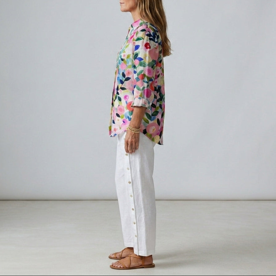 Frida | Artistic Floral V-Neck Blouse