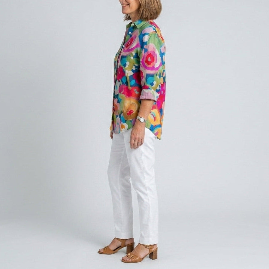 Deliane | Artistic Print Button Blouse