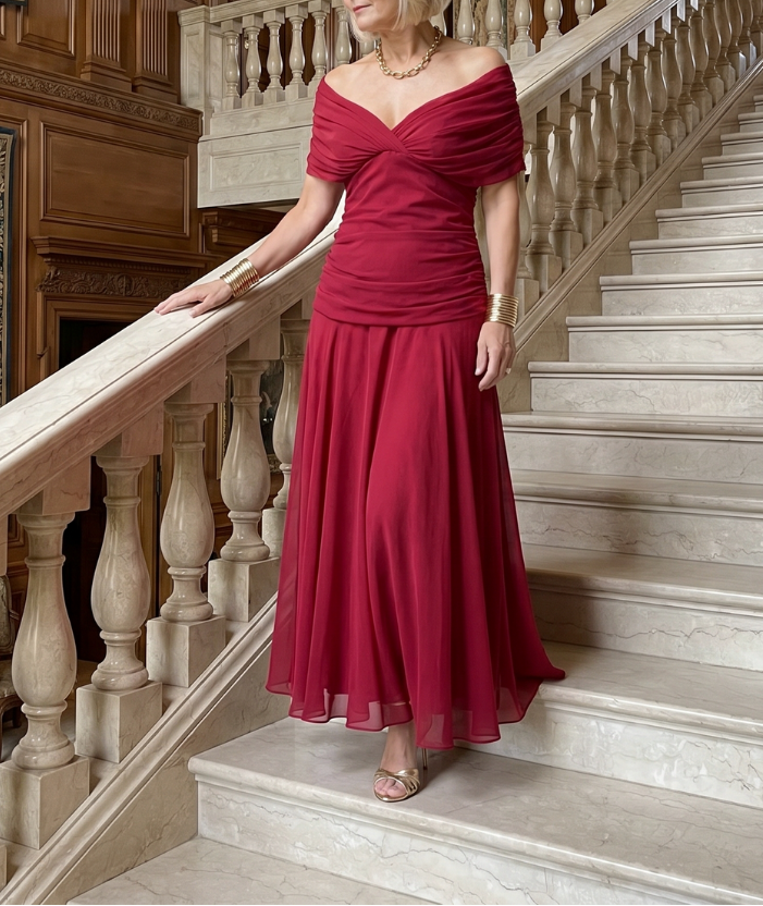 Calen | Off Shoulder Flow Midi Dress