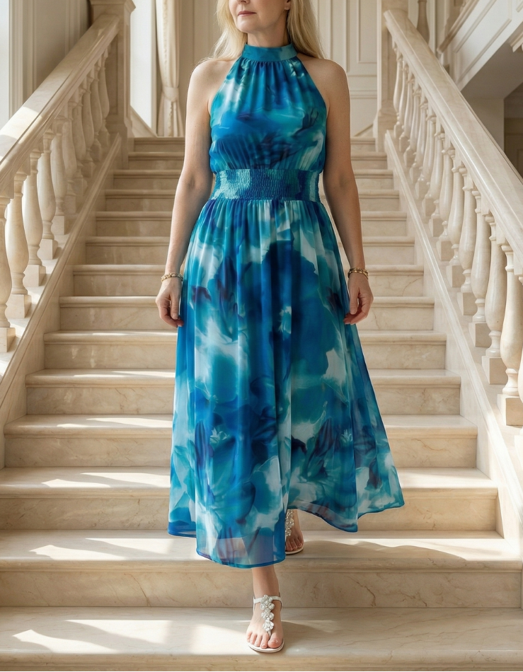 Sylin | Gathered Halter Midi Dress