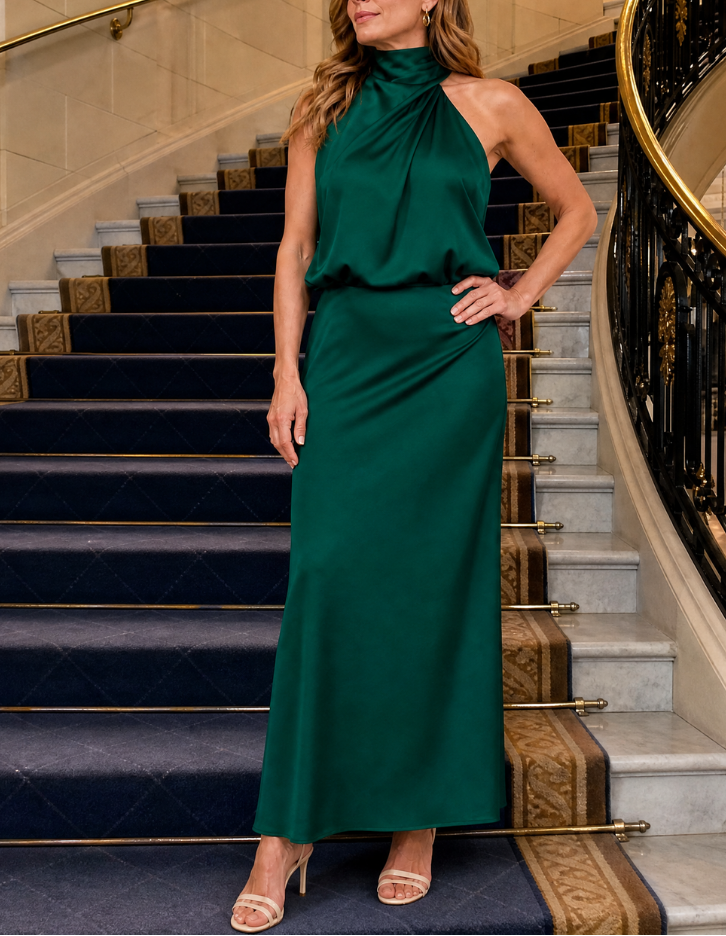 Nopal | Sleeveless Draped Neck Midi Dress