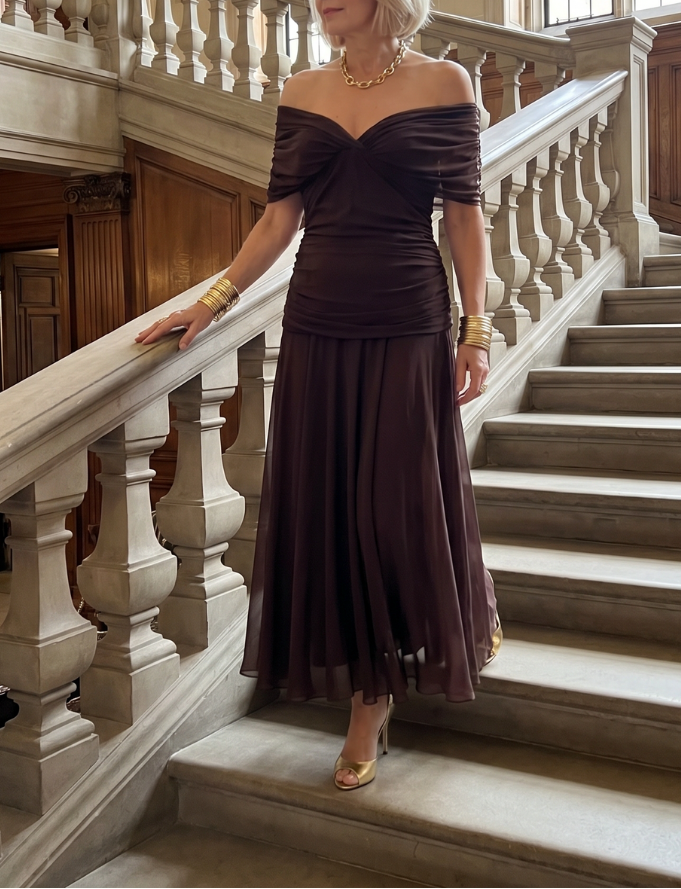 Calen | Off Shoulder Flow Midi Dress