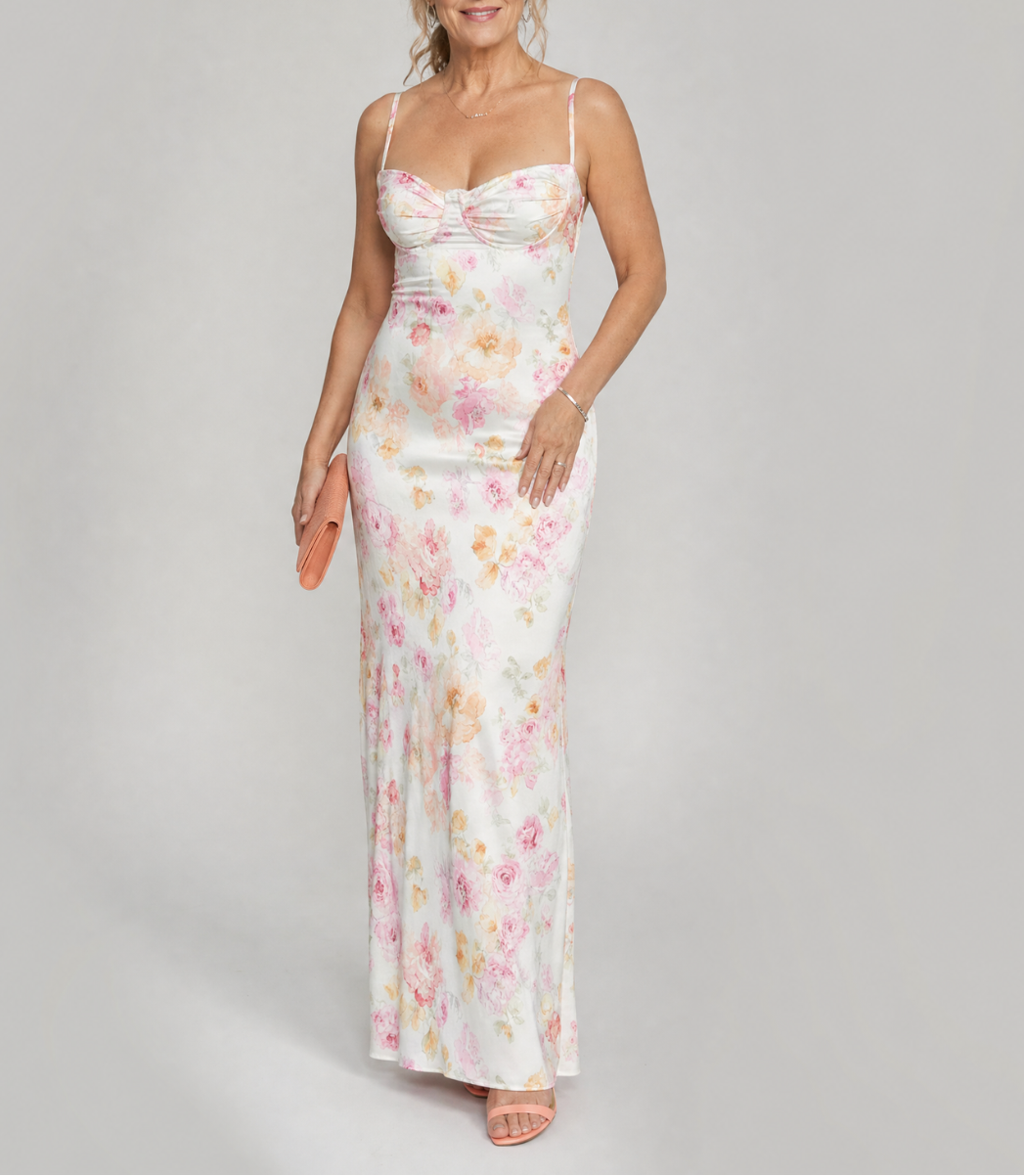Colia | Soft Floral Strappy Bodycon Maxi Dress