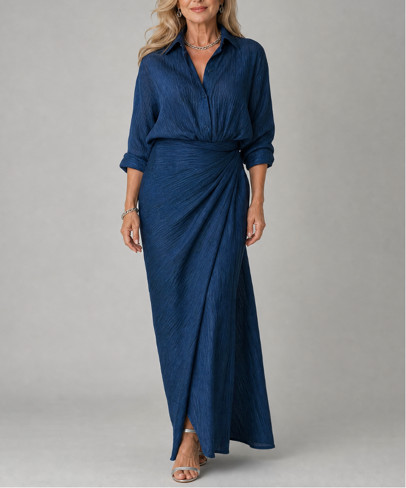 Mirque | Long Sleeve Wrap Front Maxi Dress
