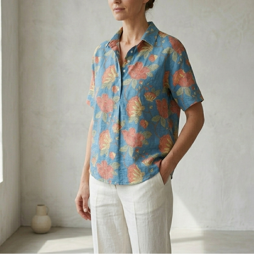 Lynaa | Floral V-Neck Button Blouse