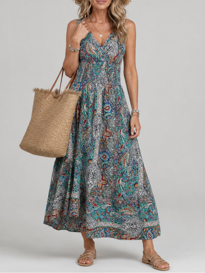 Marisela | Sleeveless Paisley Print Midi Dress