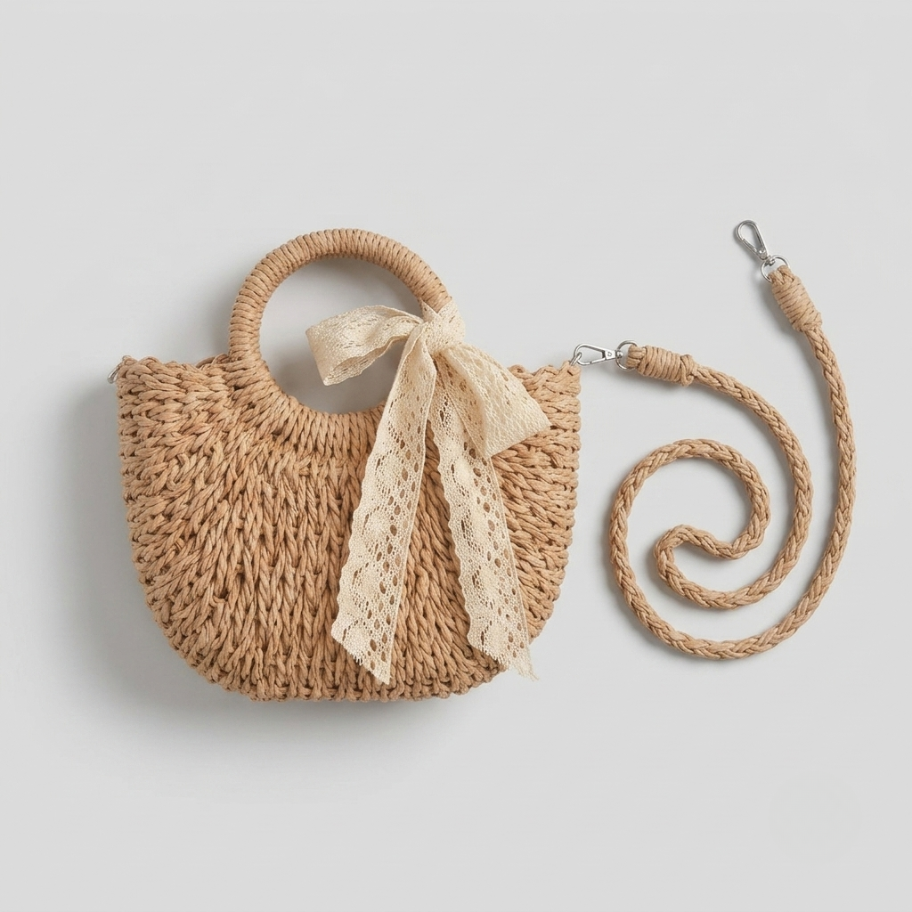 Elowen | Woven Round Handle Straw Shoulder Bag
