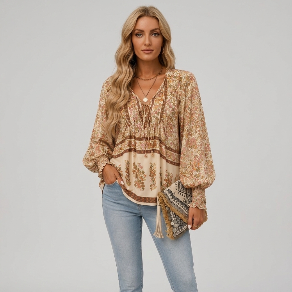 Audry | Floral Ruffle Cuff Blouse