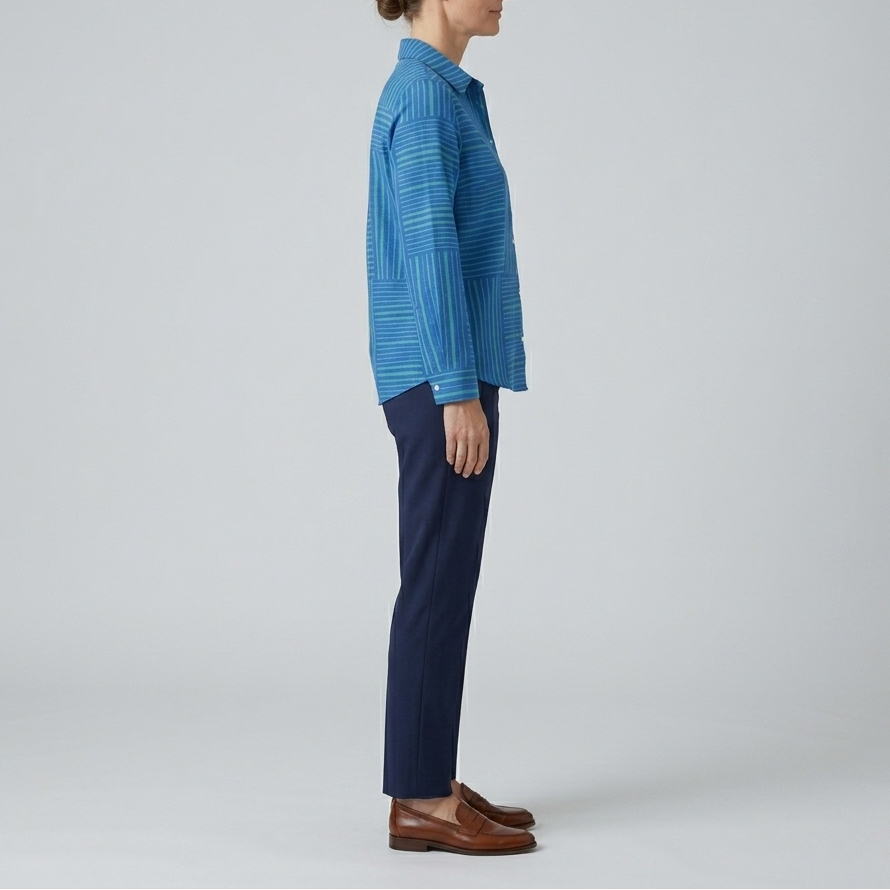 Feline | Azure Striped Button Blouse