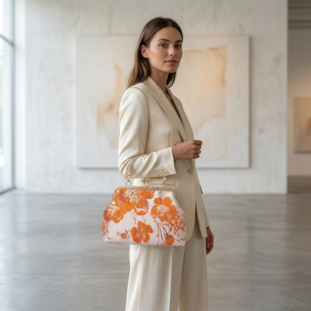 Isolde | Floral Embroidered Frame Chain Handbag