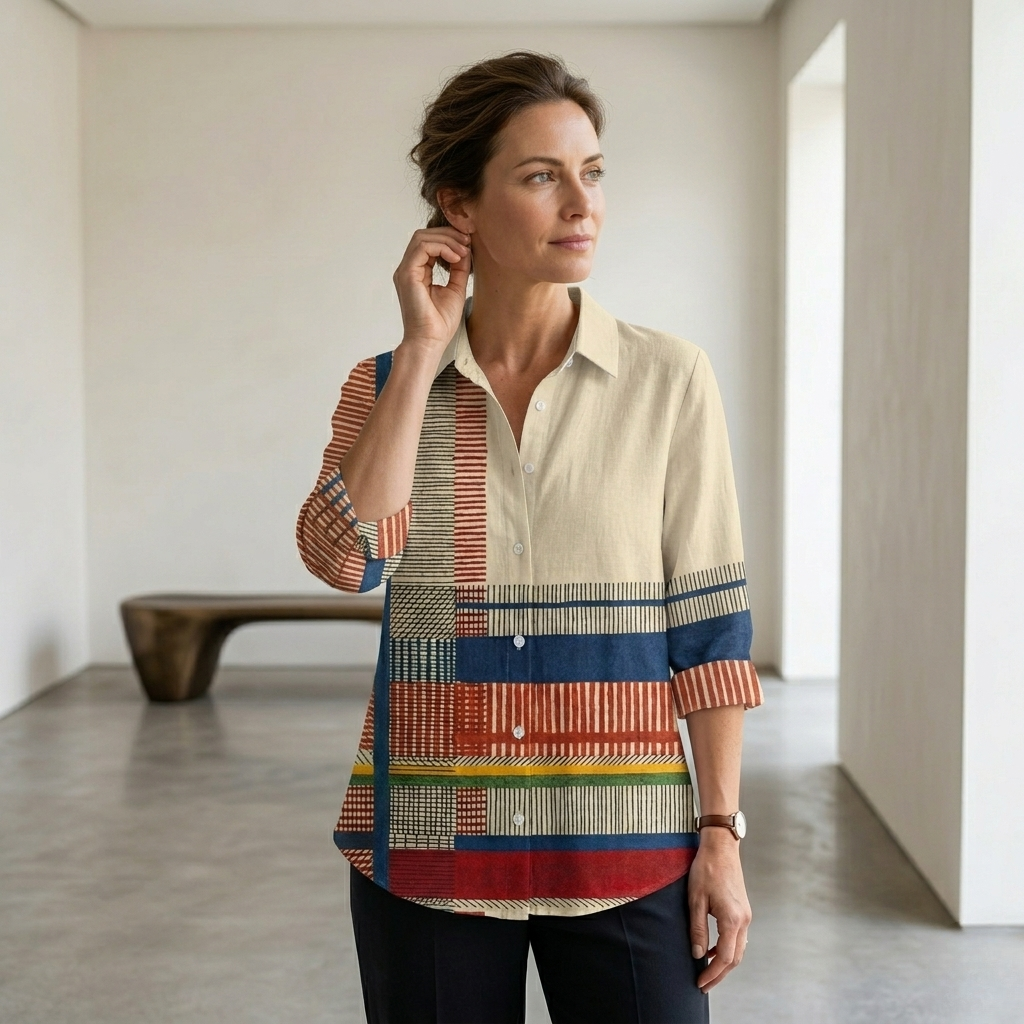 Freyja | Colorblock Striped Button Blouse