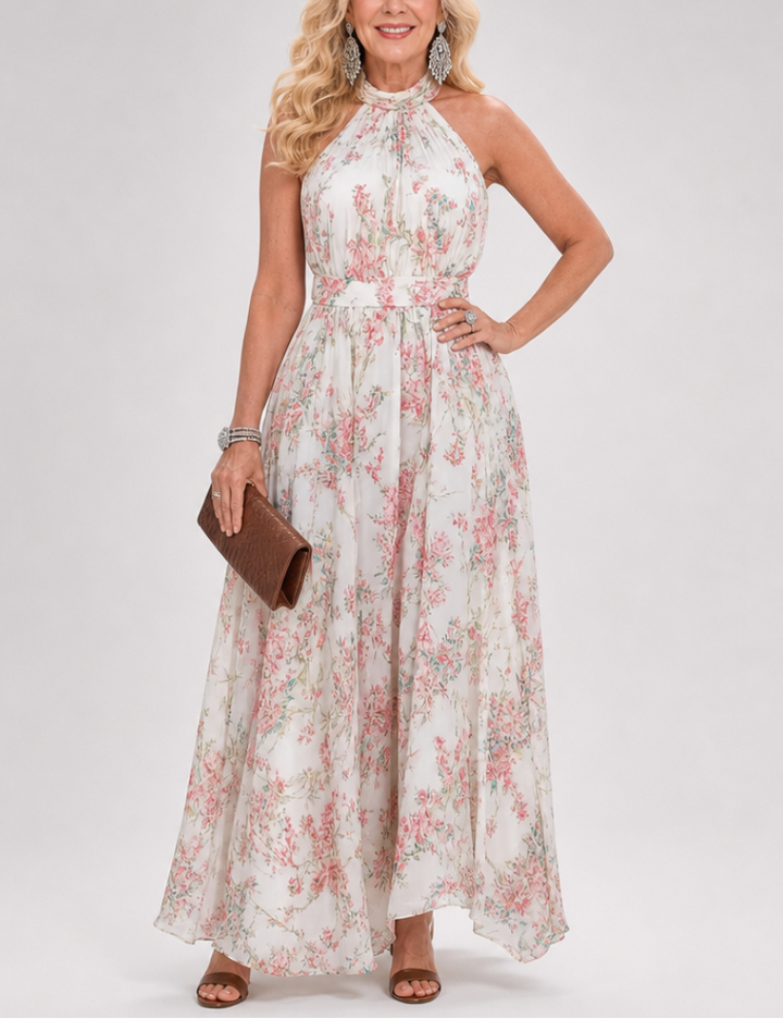 Guinevere | Floral Print Flowing Skirt Midi Dress