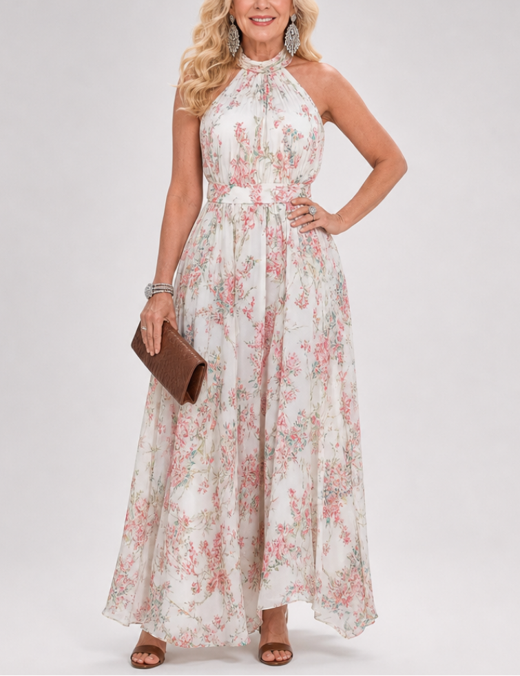 Guinevere | Floral Print Flowing Skirt Midi Dress