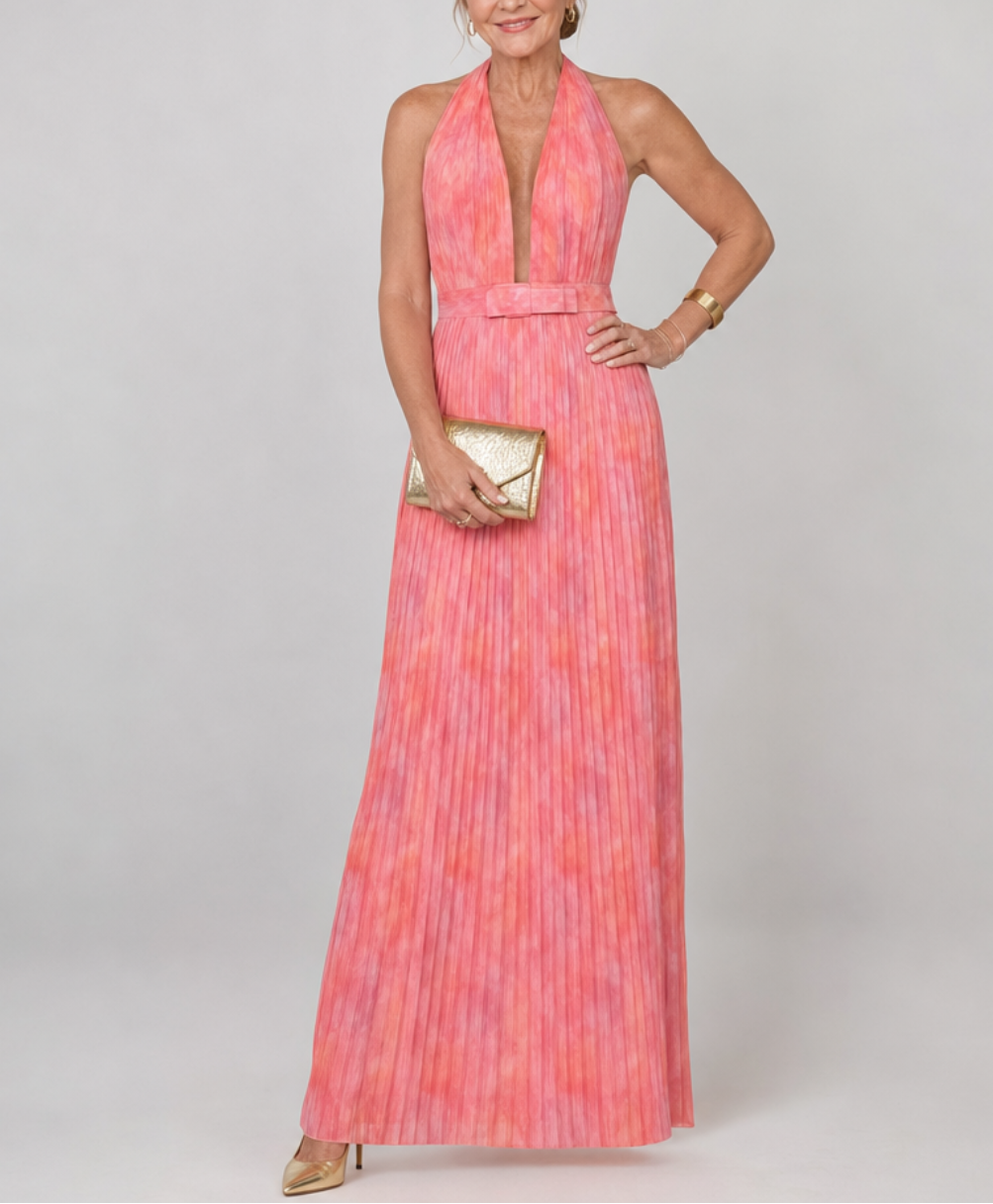 Serah | Pleated Halter Neck Sleeveless Maxi Dress