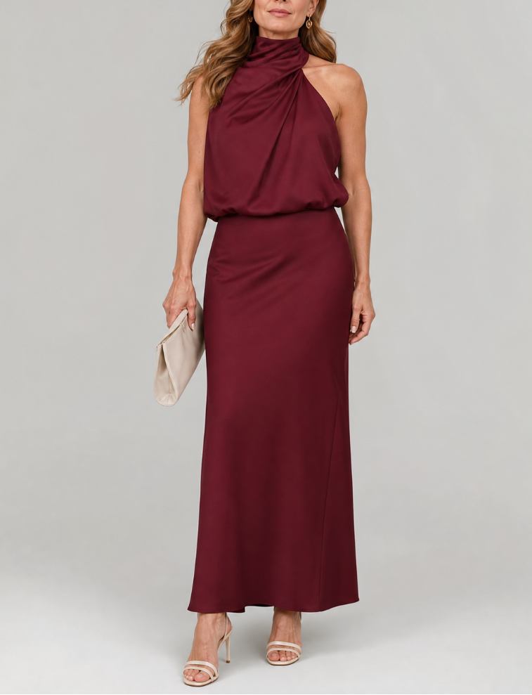 Nopal | Sleeveless Draped Neck Midi Dress