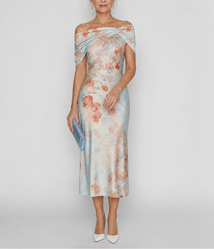 Imore | Soft Floral Off Shoulder Fitted Midi Dress