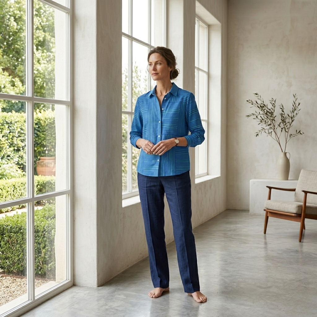 Feline | Azure Striped Button Blouse