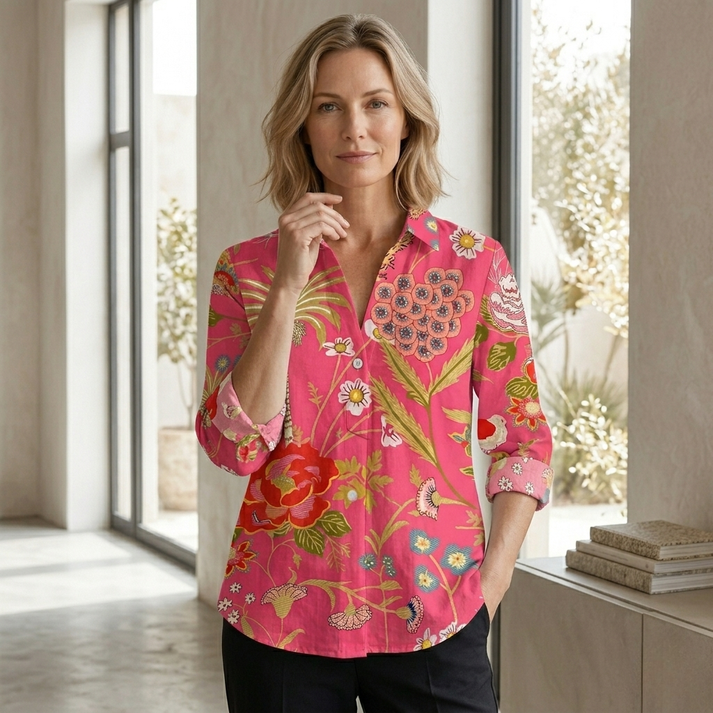 Floriana | Tropical Print V-Neck Blouse