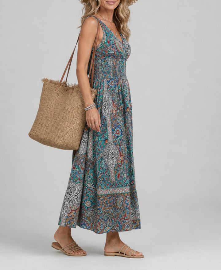 Marisela | Sleeveless Paisley Print Midi Dress