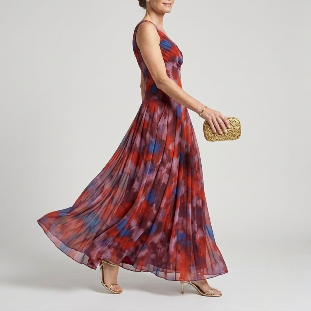 Violla | Off Shoulder Watercolor Print Flowing Midi Dress