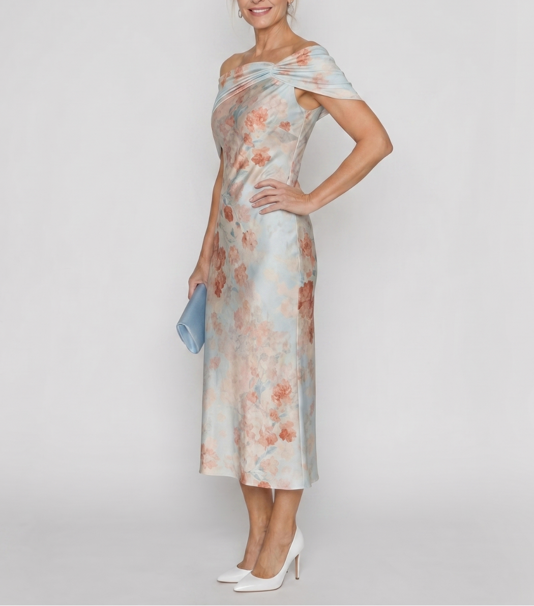 Imore | Soft Floral Off Shoulder Fitted Midi Dress