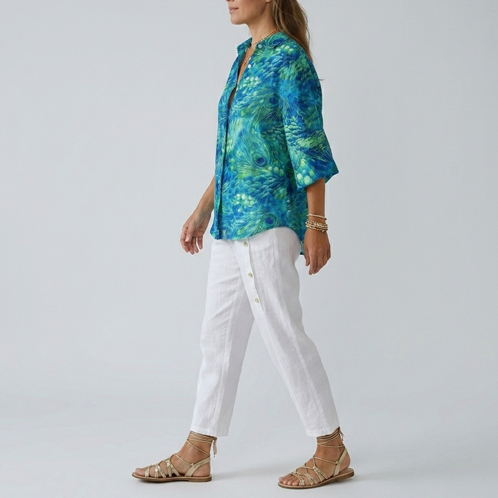 Florina | Peacock Print Button Blouse