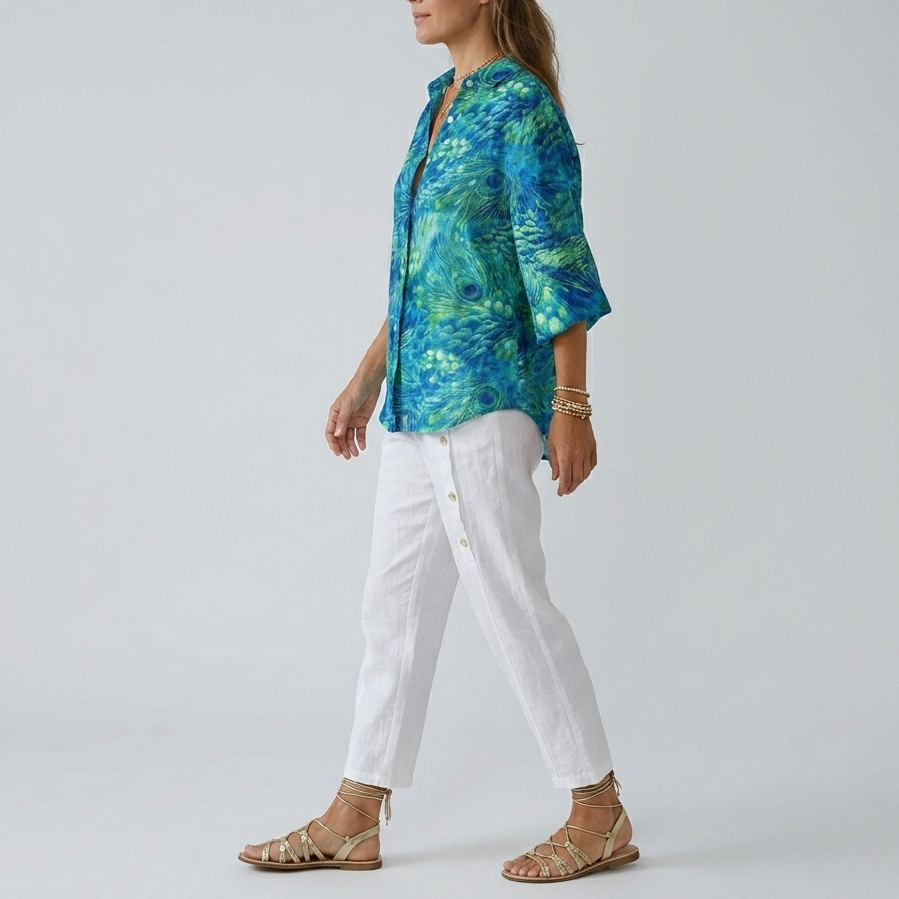 Florina | Peacock Print Button Blouse